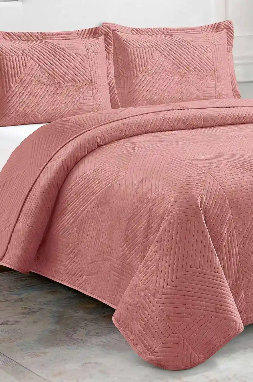 Geometric Quilted Soft Velvet Bedspread Diana