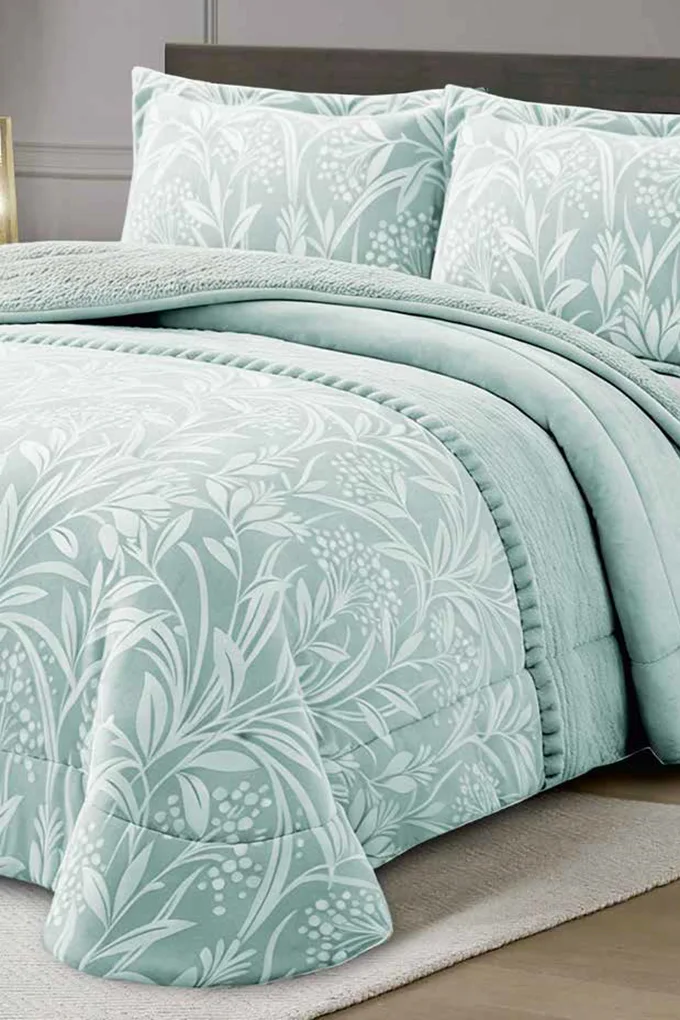 Floral Printed Coral Fleece Sherpa Quilt Enzo