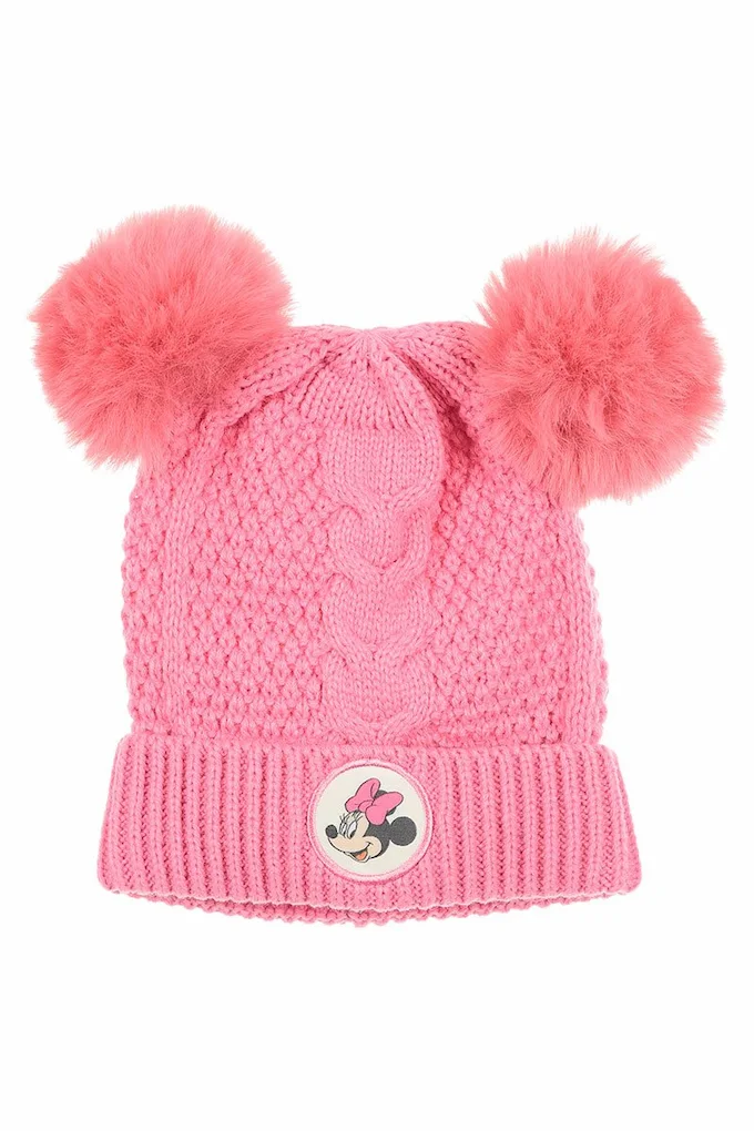Girls Pom-pom Cable Knit Beanie Minnie Mouse ZH45031