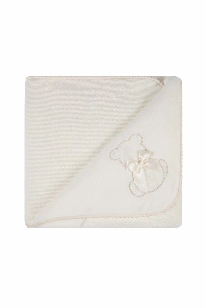 Baby Blanket Bear Applique Knit Coral Fleece MAT-120