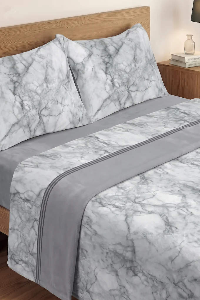 Marble Print Coral Fleece Bed Sheet Set VOUGA