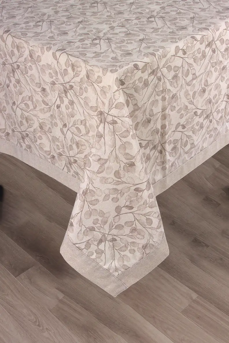 Printed Leaf Pattern Tablecloth Applied Border LUAR