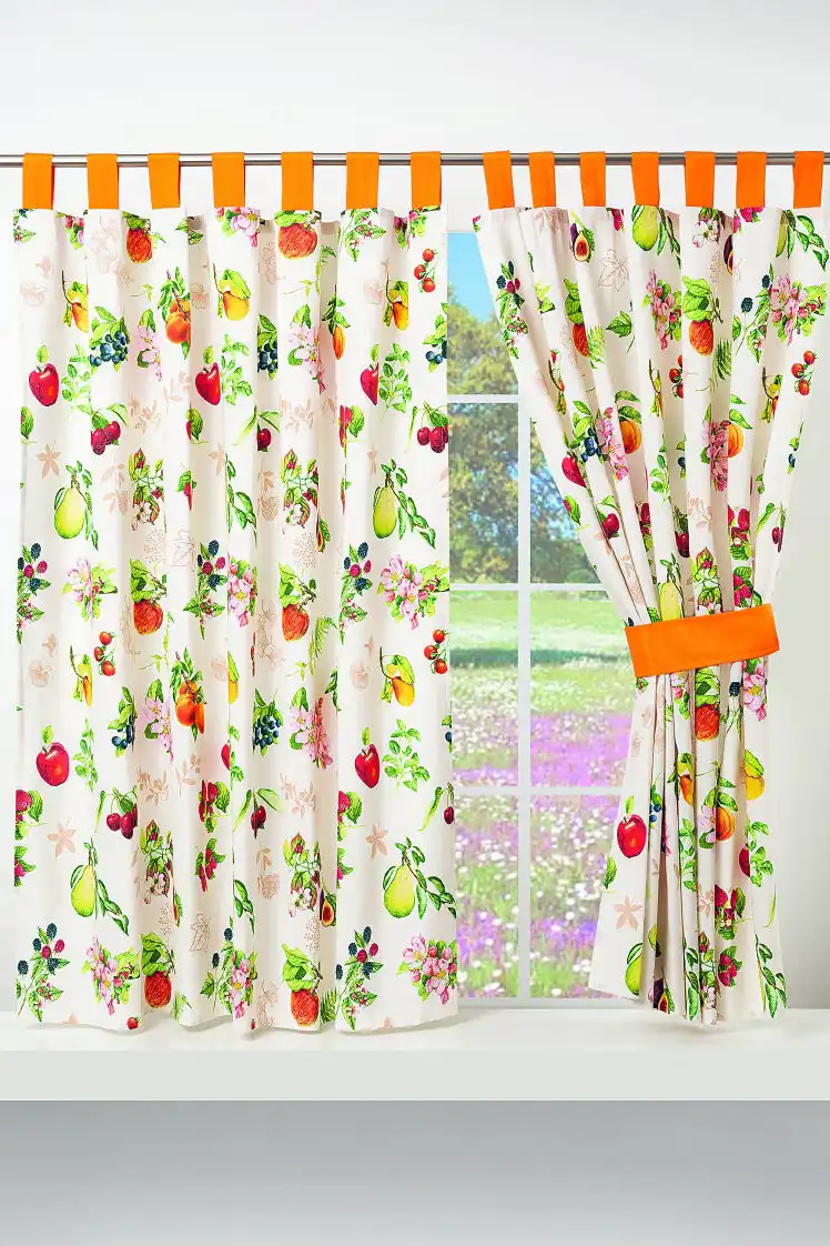 Kitchen Curtains Printed Fruit Pattern Woven Fabric LEONA