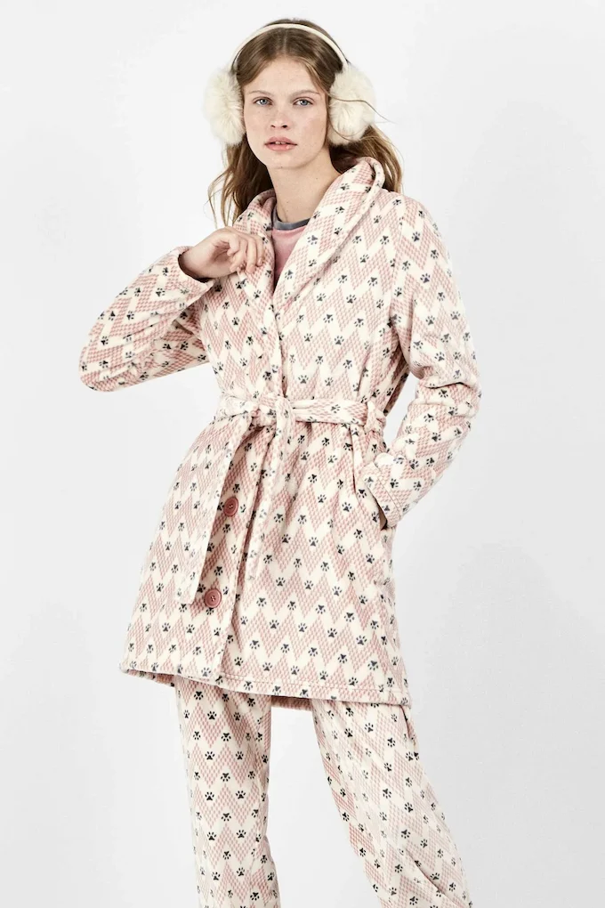 Printed Buttoned Coral Fleece Robe Women Gisela 2/20512