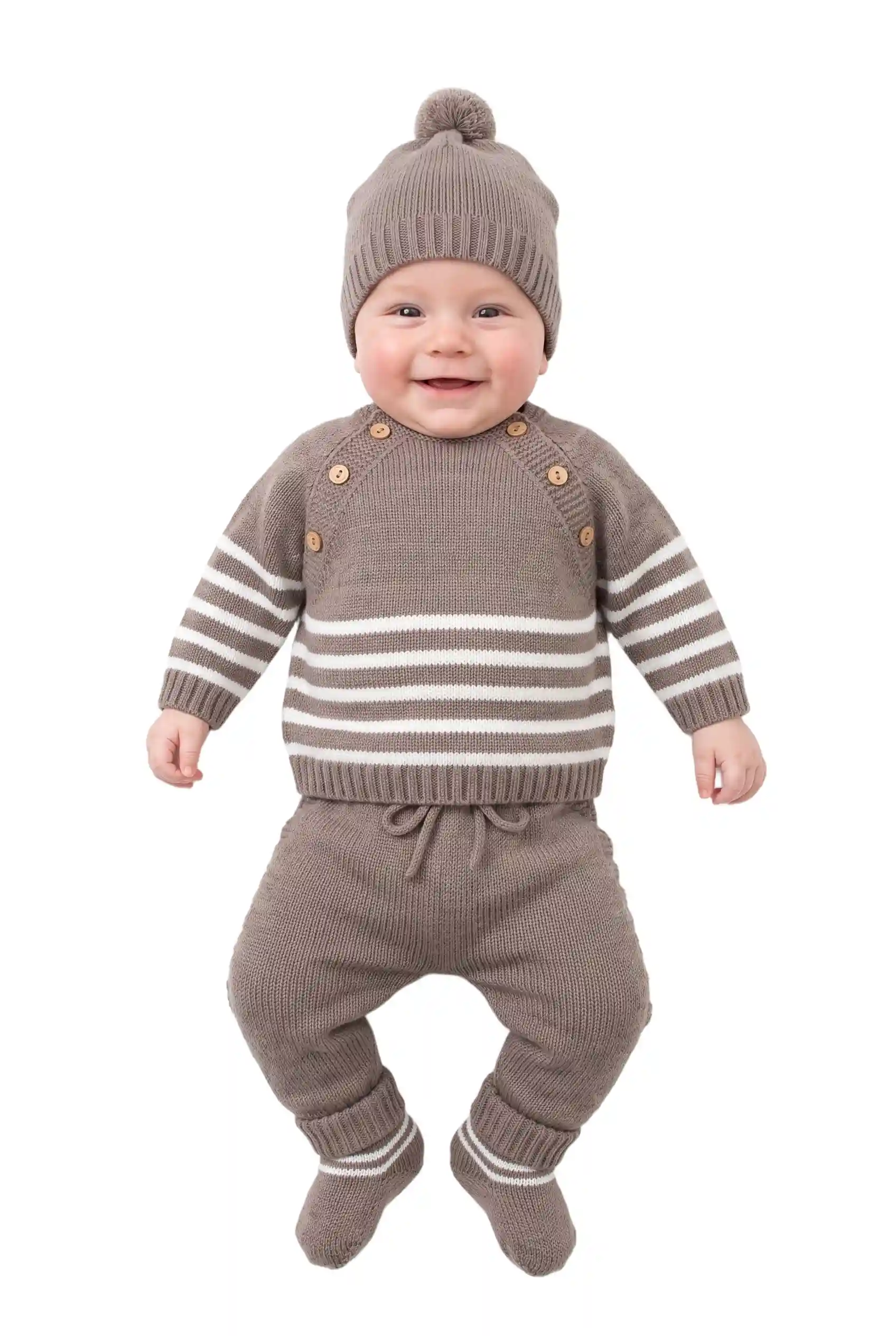 Unisex Baby 3-piece Striped Soft Knit Set 757