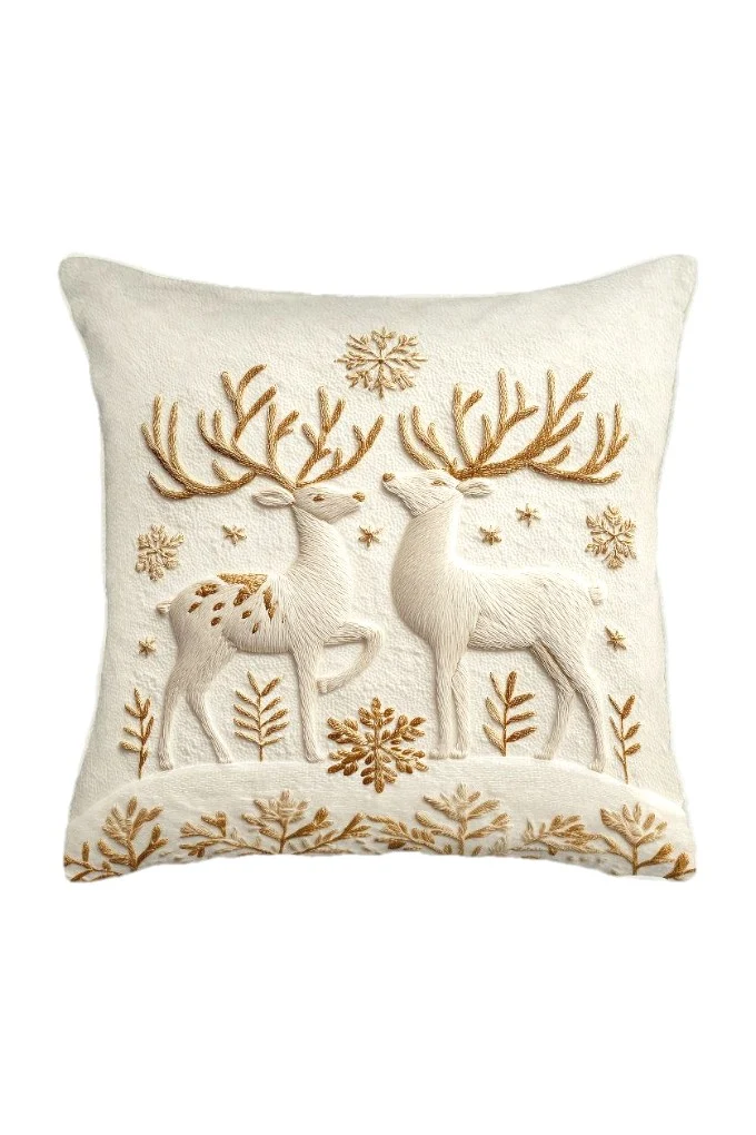 Reindeer Embroidered Decorative Cushion Soft Touch 26-610