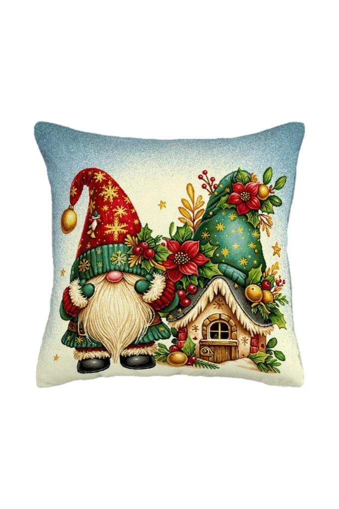 Christmas Gnomes Printed Jacquard Effect Cushion 26-629